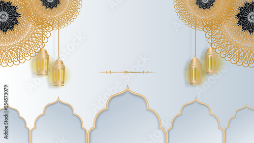 Ramadan background design with white and gold islamic decoration for greeting card. Vector illustration