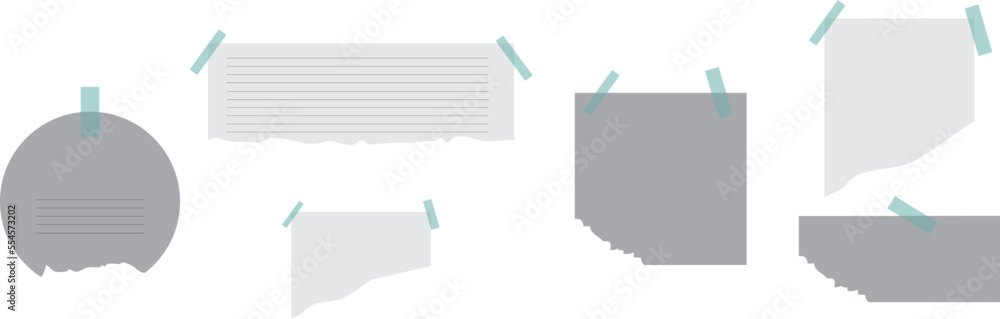 Set of torn horizontal different note papers with color adhesive tape Set of torn horizontal different note papers with color adhesive tape