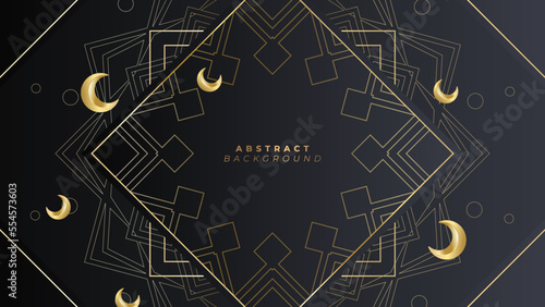 Ramadan background design with black and gold islamic decoration for greeting card. Vector illustration