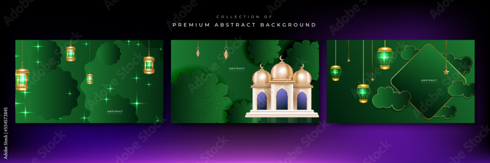 Ramadan background design with green and gold islamic decoration for greeting card. Vector illustration Ramadan background design with green and gold islamic decoration for greeting card. Vector illustration