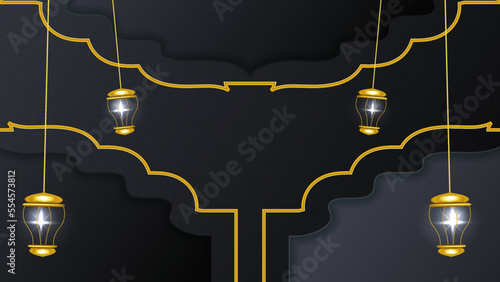 Ramadan background design with black and gold islamic decoration for greeting card. Vector illustration