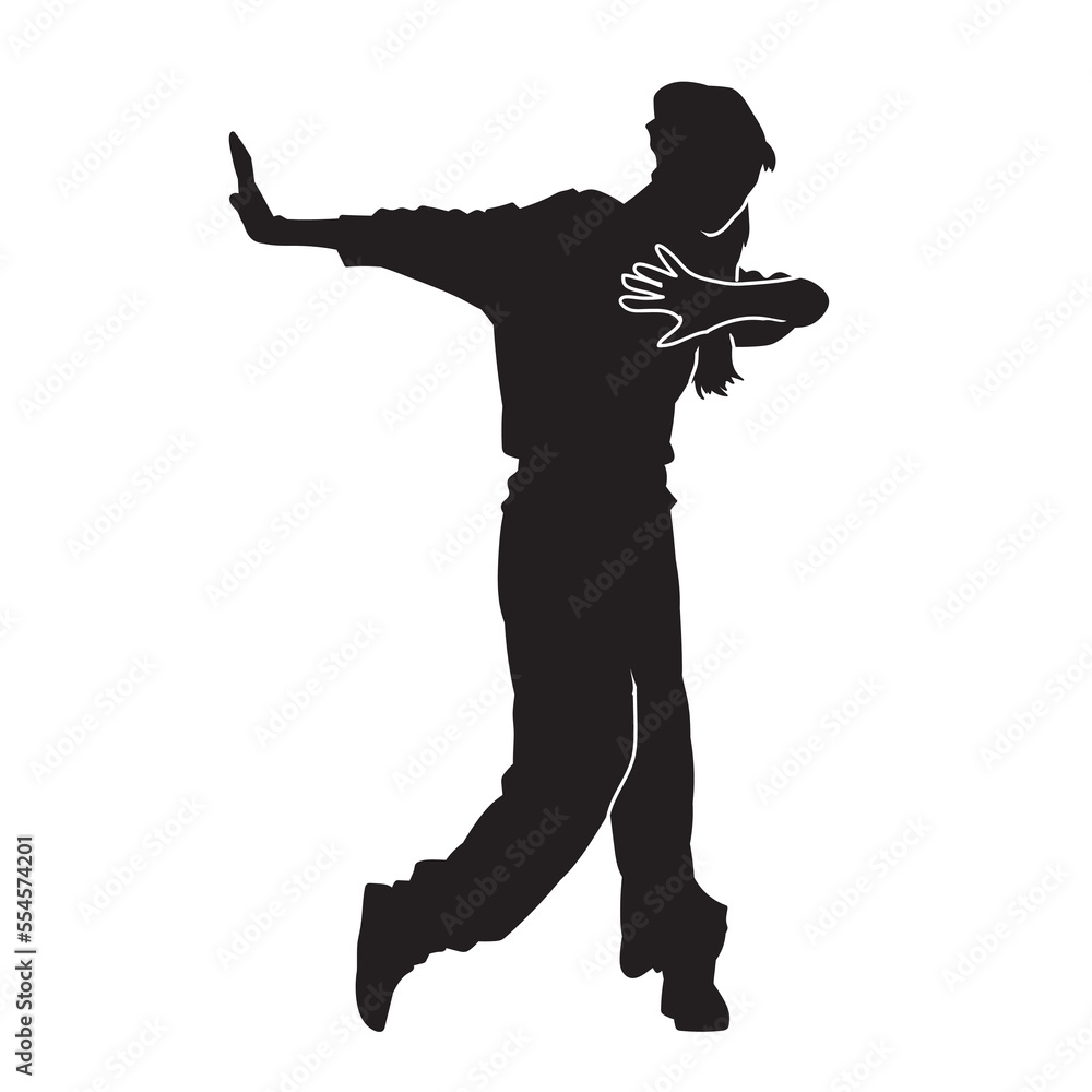 Dancing street dance black silhouettes in urban style on white background, vector illustration. Dancing street dance black silhouettes in urban style on white background, vector illustration.
