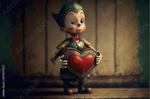 Fotografie, Obraz Pinocchio with a big heart. Generative AI.