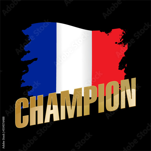 France flag with trophy sketch illustration - The Champion logo text - football - sports