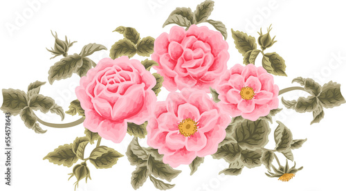 Beautiful Vintage Floral Bunch, Bouquet Arrangement with Rose, Peony, Chrysanthemum Flower and Leaf for Wedding Card Decoration, Garden Party Invitation