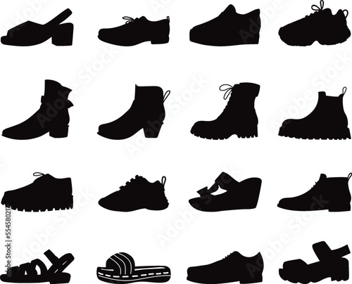 Boots and hoes isolated vector Silhouette 