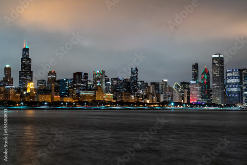 Downtown Chicago at Night During the Christmas Season  photo