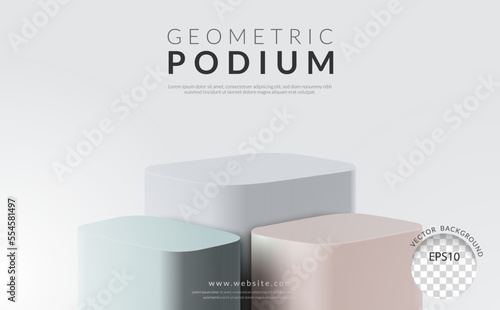 Geometric product display concept, Three step rectangle podium on white background, vector illustration