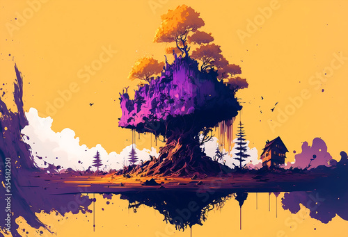 minimalist double exposure purple landscape. Generative AI