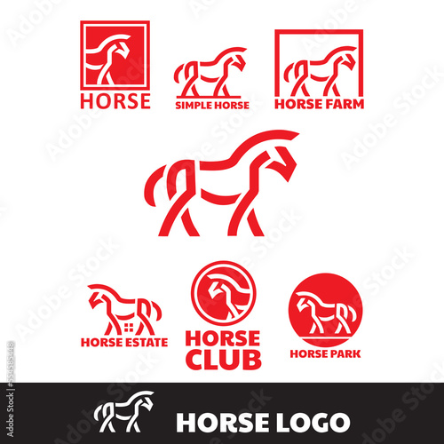 SIMPLE RED HORSE LOGO, silhouette of great abstract animal vvector illustrations photo