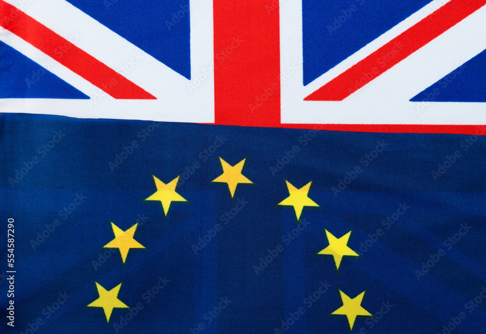 British and European Union flags together British and European Union flags together