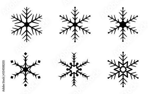 Silhouette winter snow flakes set of 6 vector image.
