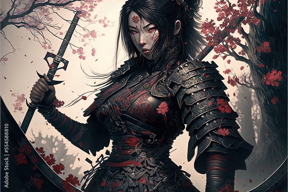 AI Generated Samurai in Bloom Japanese Art Illustration This stunning