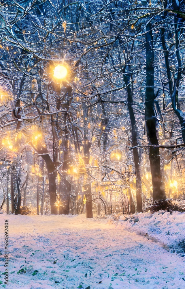 Christmas decoration lights in winter background