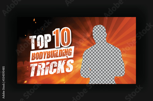 Gym and fitness training, exercise youtube thumbnail, and web banner design template	