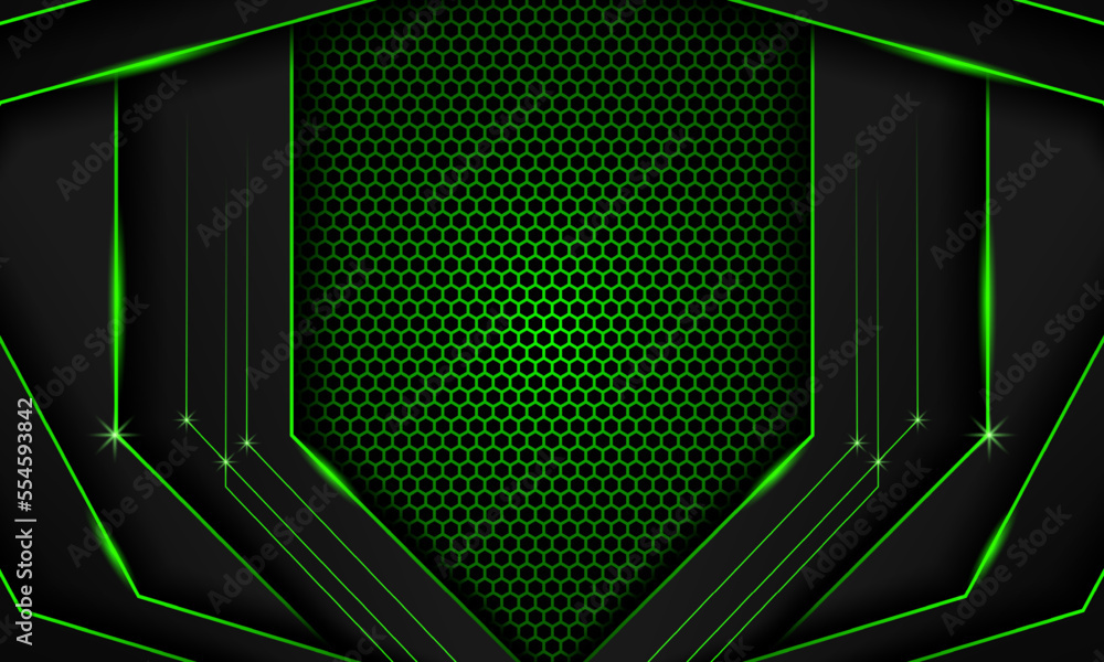 Abstract dark green Futuristic Gaming Background with hexagon pattern