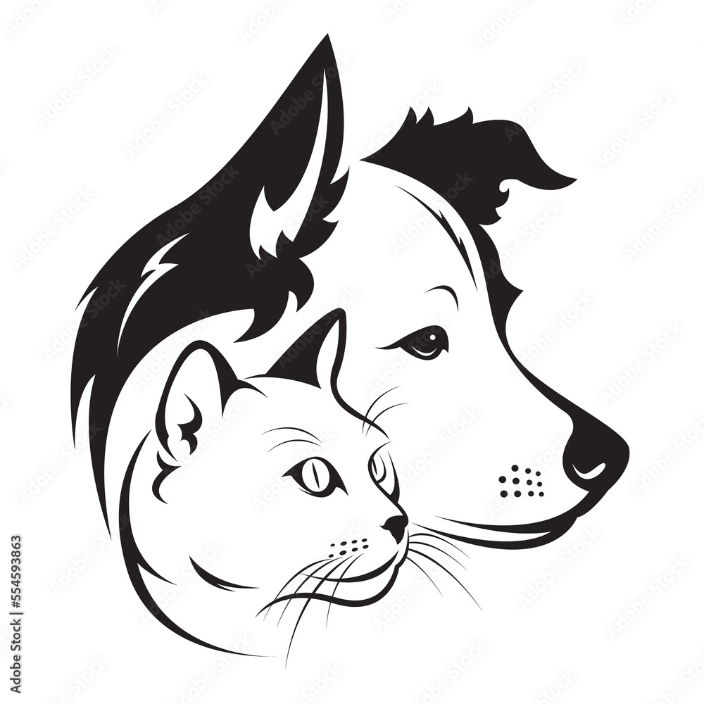 Design of dog and cat head isolated on transparent background. Pet