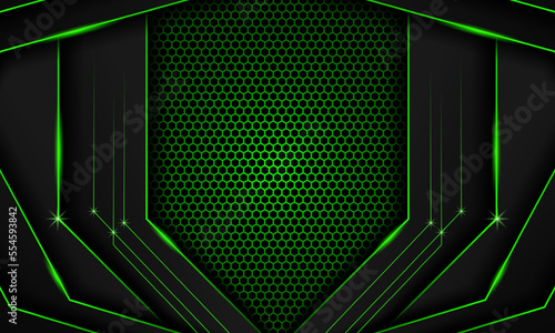 Abstract dark green Futuristic Gaming Background with hexagon pattern,dark green geometric background  for banner or Offline stream,gaming background template