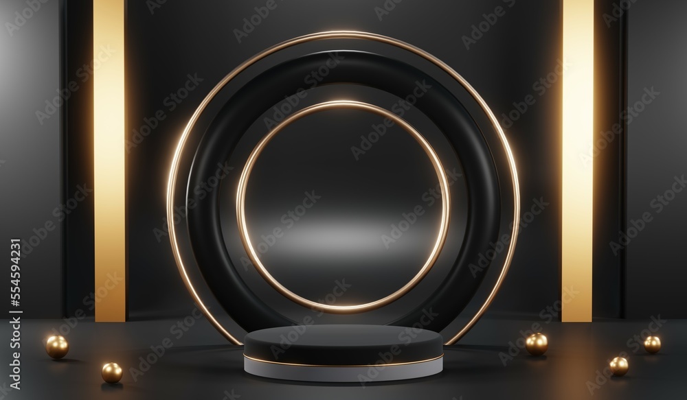 3D rendering of blank product background for cream cosmetics Modern black podium background 3D rendering of blank product background for cream cosmetics Modern black podium background