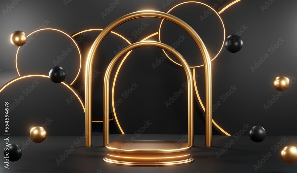 3D rendering of blank product background for cream cosmetics Modern black podium background