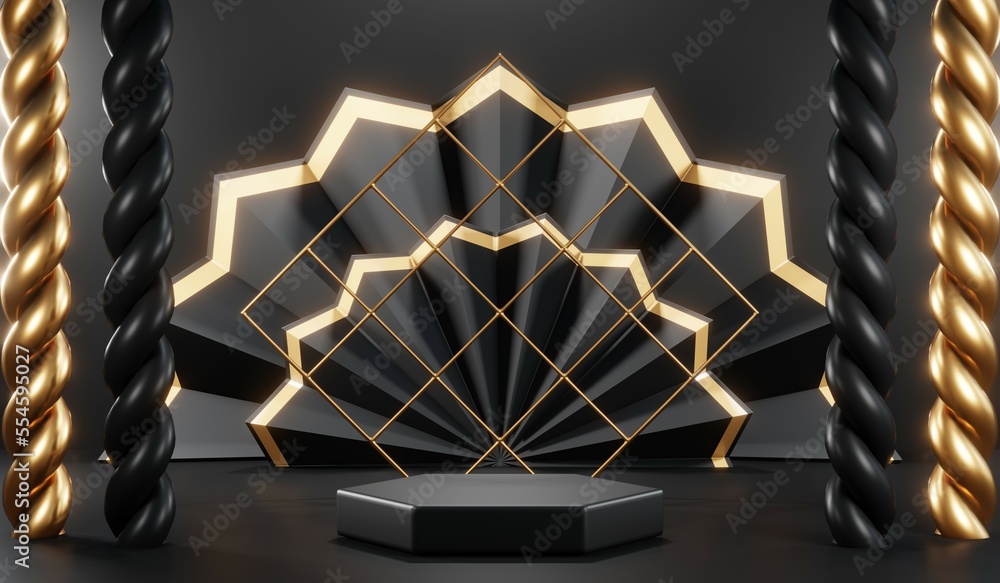 3D rendering of blank product background for cream cosmetics Modern black podium background 3D rendering of blank product background for cream cosmetics Modern black podium background