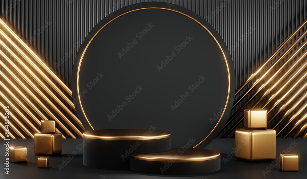 3D rendering of blank product background for cream cosmetics Modern black podium background 3D rendering of blank product background for cream cosmetics Modern black podium background