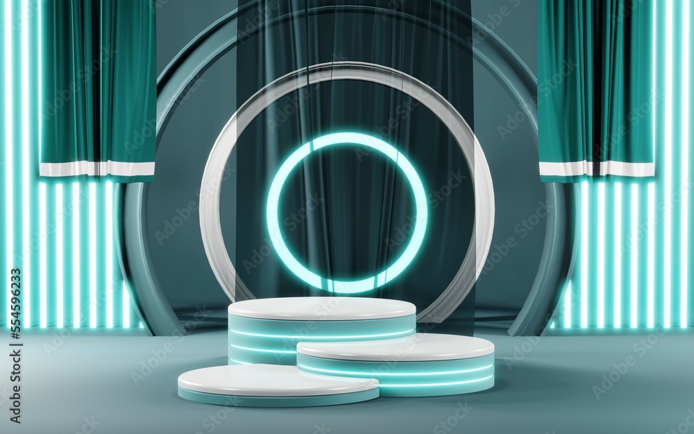 Fototapeta premium 3D render of Podium background in blue tones for displaying cream products. cosmetics