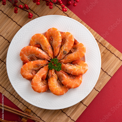 Delicious shrimp soaked in Chinese wine for lunar new year's dishes. photo