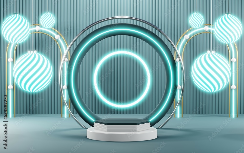 Fototapeta premium 3D render of Podium background in blue tones for displaying cream products. cosmetics