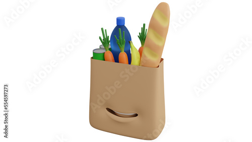 A 3D Cartoon of A Paper Back with Vegetables for Educational Purposes