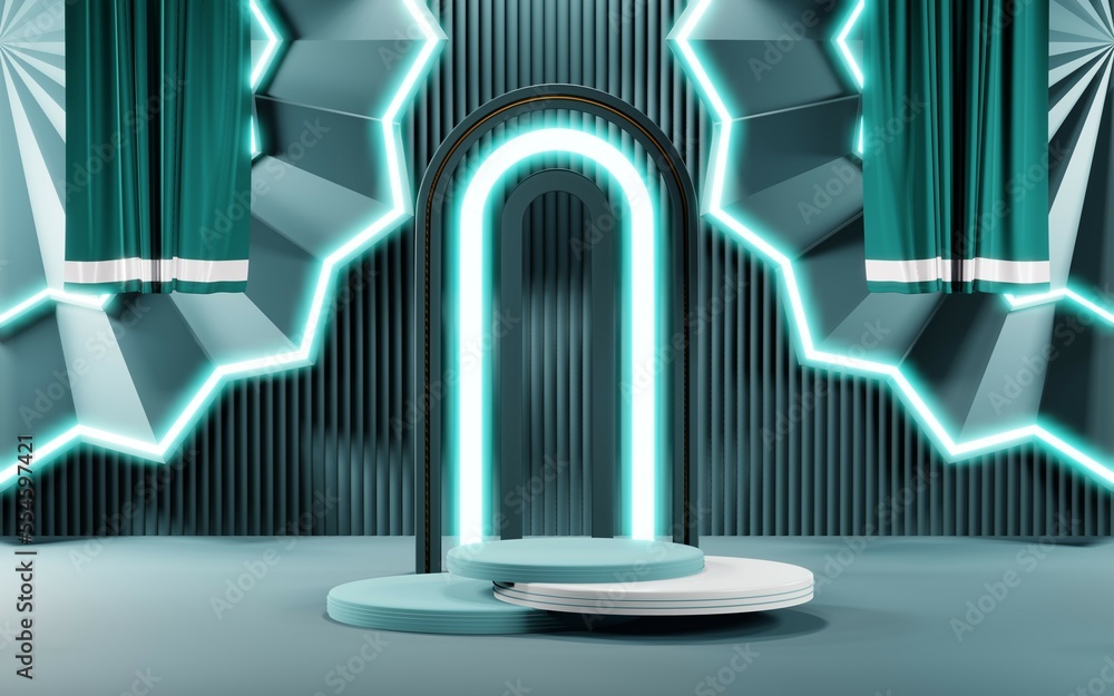 Obraz premium 3D render of Podium background in blue tones for displaying cream products. cosmetics