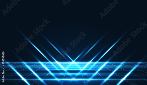 Retro cyberpunk style background. Sci-Fi background. Neon light grid landscapes. 80s, 90s