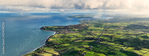 Aerial view of clouds over Ballygally on Co Antrim coastline Northern Ireland photo