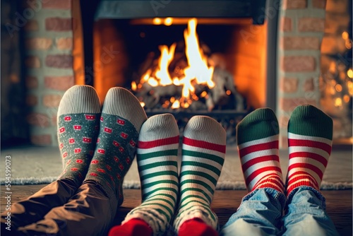 Christmas socks near the fireplace created with Generative AI