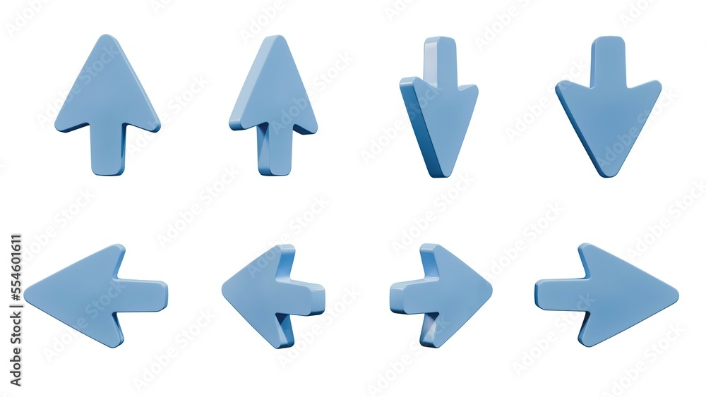 Collection of blue 3d arrows pointing to all directions, 3d render Collection of blue 3d arrows pointing to all directions, 3d render