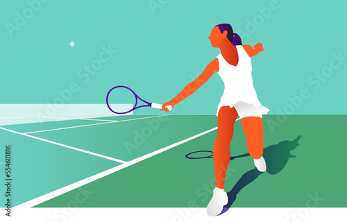 Young woman playing tennis on court © OnePencils