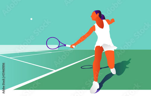 Young woman playing tennis on court