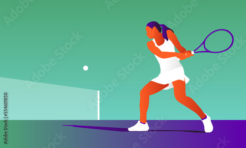 Young woman playing tennis on court