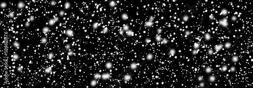 Snowfall In Dark Sky. Falling White Snow Winter On Black Sky Background