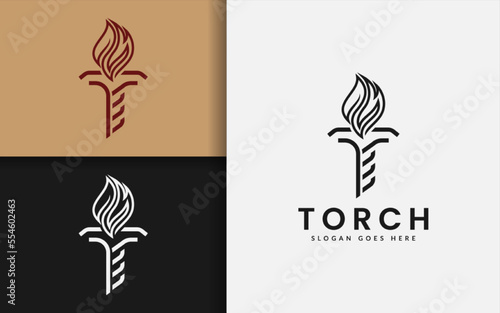 Abstract Burning Torch Fire Flame with Pillar as The Letter T or Usable For Business and Company Logo Design.