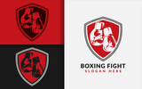 Abstract Boxing Gloves Combined with Red Shield Logo Design.