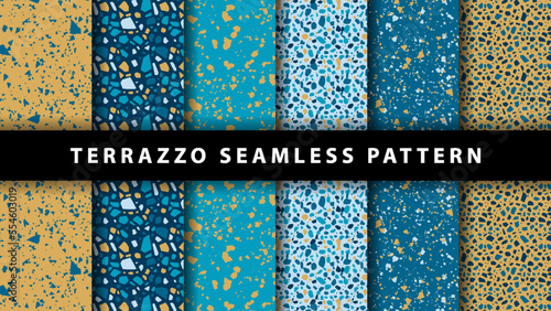 Set of terrazzo seamless patterns. Terrazzo floor pattern. Terrazzo seamless pattern. Collection of terrazzo pattern