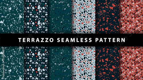 Set of terrazzo seamless patterns. Terrazzo floor pattern. Terrazzo seamless pattern. Collection of terrazzo pattern