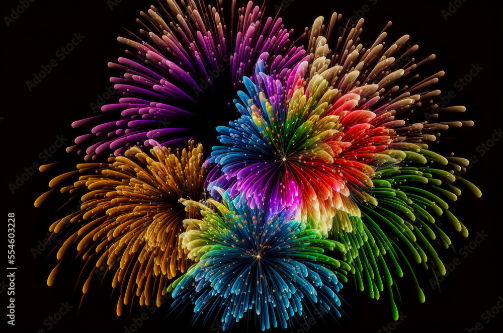 Fototapeta premium Multi color firework in black background. Happy new year festival concept. Generative AI