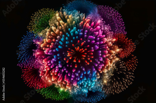 Multi color firework in black background. Happy new year festival concept. Generative AI