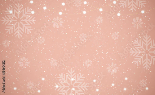 merry christmas and happy new year. Gold glitter snowflake pink background