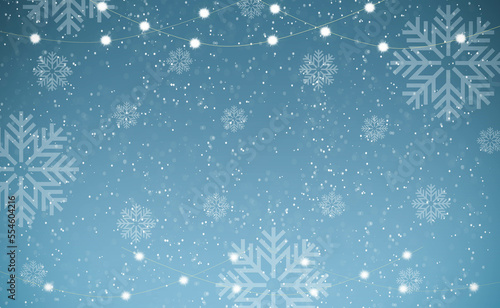 merry christmas and happy new year. Gold glitter snowflake blue background