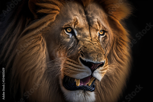 Roaring Wild african lion. Lion on dark background. Digital artwork
