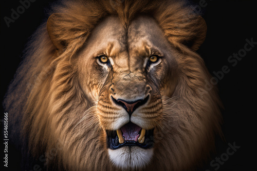 Roaring Wild african lion. Lion on dark background. Digital artwork