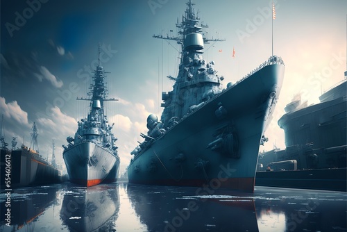 Canvastavla Modern warships in the sea